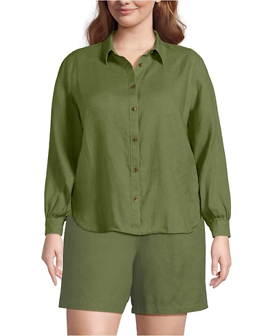 Lands' End Plus Linen Long Sleeve Feminine Shirt
