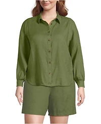Lands' End Plus Linen Long Sleeve Feminine Shirt