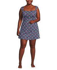 Lands' End Women's Plus New Smoothing Square Neck Ruched Swim Dress Swimsuit