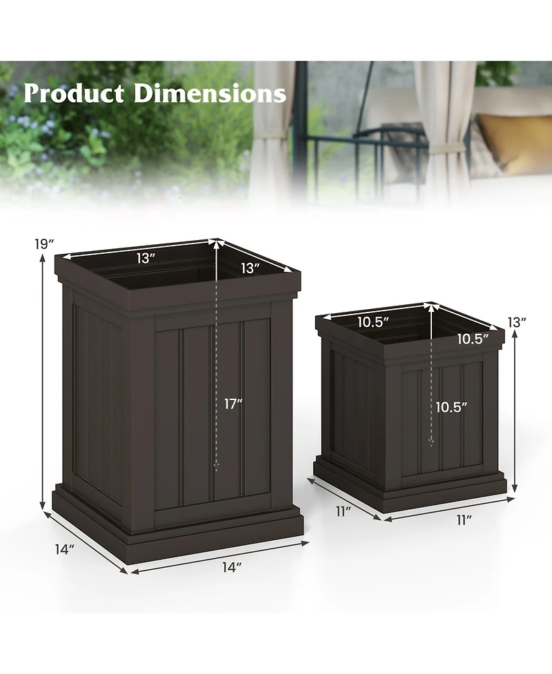 Gouun Square Plastic Planter Pots Set of 2 with Drainage Holes and Nesting Storage Design