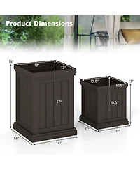 Gouun Square Plastic Planter Pots Set of 2 with Drainage Holes and Nesting Storage Design