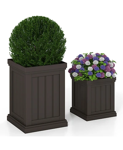 Gouun Square Plastic Planter Pots Set of 2 with Drainage Holes and Nesting Storage Design