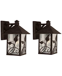 Franklin Iron Works French Garden Rustic Farmhouse Outdoor Wall Light Fixtures Set of 2 Metal 10 1/2" Clear Seedy Glass for Post Exterior
