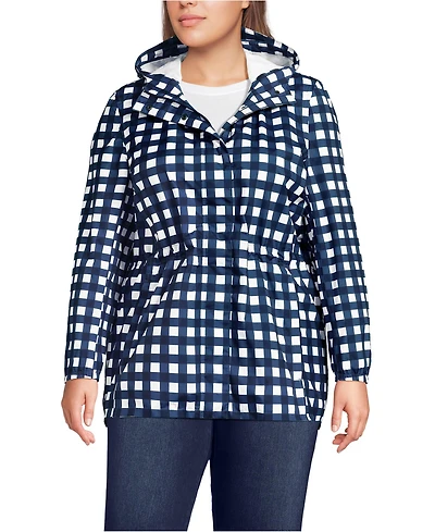 Lands' End Plus Print Waterproof Hooded Packable Raincoat