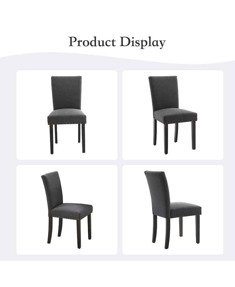 gaomon Set of 2 Upholstered Parsons Dining Chairs with Nailhead Trim and Solid Wood Legs