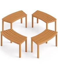 Gouun Curved Acacia Wood Bench Set of 4 for Fire Pit and Tree Surround