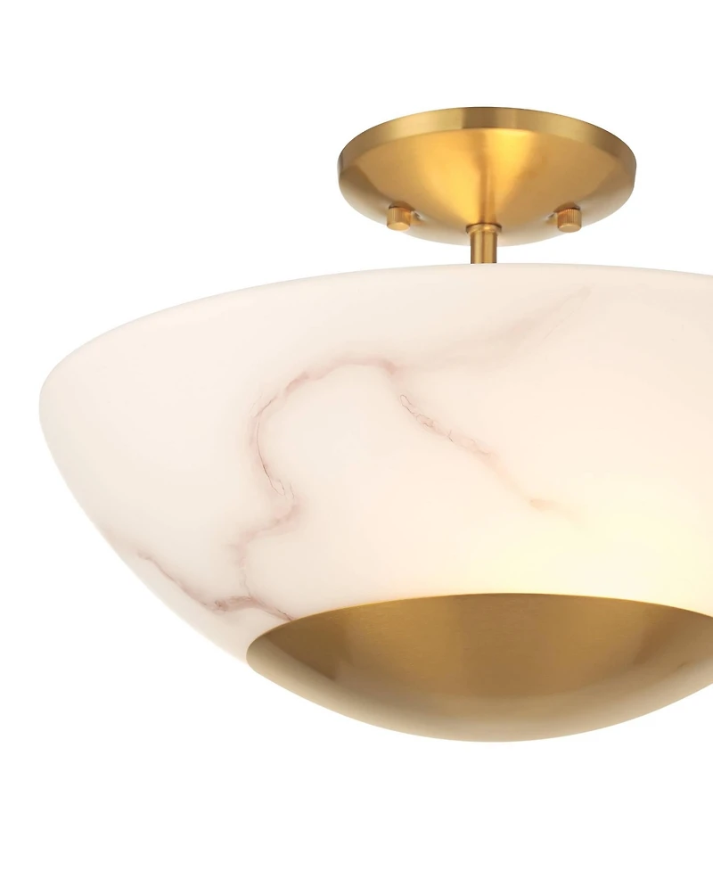 Possini Euro Design Monza 14 1/2"W Brass Faux Alabaster 2-Light Ceiling Light