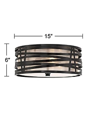 Possini Euro Design Cassia Modern Industrial Ceiling Light Flush Mount Fixture 15" Gloss Black 3-Light Champagne Shade for Bedroom House
