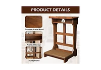 Aecojoy Acacia Wood Prayer Kneeler Bench with Storage Shelf and Soft Cushion, Comfortable Wooden Kneeling Meditation Seiza Stool for Praying