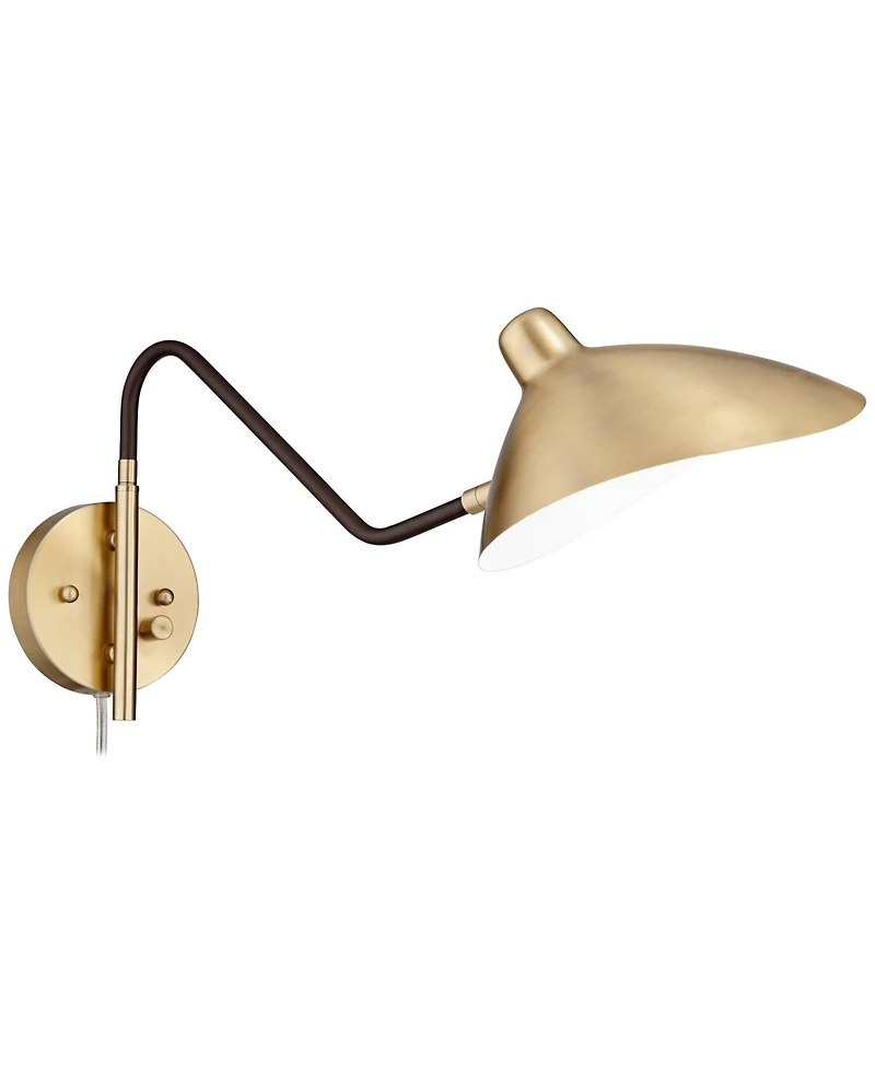 360 Lighting Colborne Mid Century Modern Swing Arm Wall Lamps Set of 2 Brass Plug-in Light Fixture Up Down Metal Shade for Bedroom Living Room