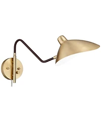 360 Lighting Colborne Mid Century Modern Swing Arm Wall Lamps Set of 2 Brass Plug-in Light Fixture Up Down Metal Shade for Bedroom Living Room