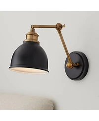 Barnes and Ivy Sania Modern Swing Arm Wall Lamp Brass Plug-in Light Fixture Adjustable Up Down Shade for Bedroom Bedside Living Room Home House