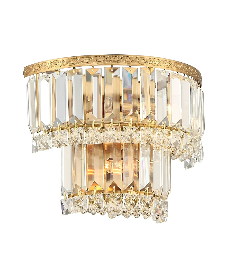 Vienna Full Spectrum Modern Wall Light Sconces Gold Hardwired 10" 2-Light Led Fixture Clear Crystal for Bedroom Bathroom