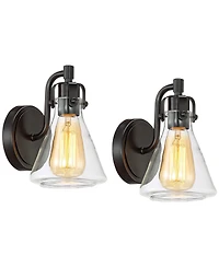 Possini Euro Design Cindy Rustic Wall Light Sconces Set of 2 Bronze Hardwire 5 1/2" Fixture Clear Glass for Bedroom Bathroom
