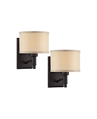 Franklin Iron Works La Pointe Farmhouse Rustic Wall Light Sconces Set of 2 Oil Rubbed Bronze Hardwire 6 3/4" Fixture for Hallway