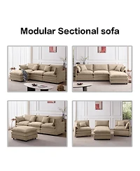 Rainsken Modern Modular Sectional Sofa, 105" Convertible L Shape Chenille Couch, 3-Seater Sofa with Movable Footrest for Home Living Room