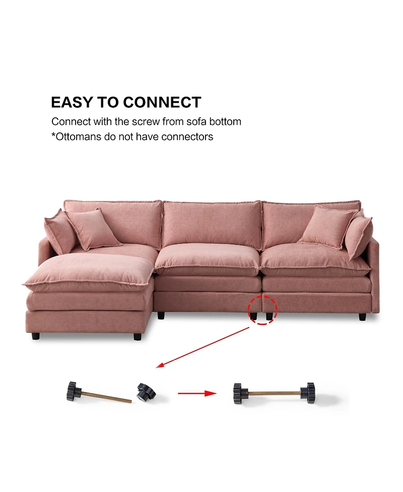 Rainsken 105" Modular Sectional Sofa, Soft Chenille Fabric Couch, 3 Seater Sofa with Flexible Movable Ottoman for Living Room