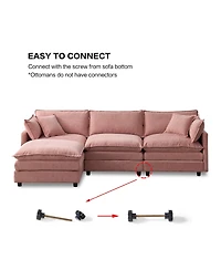 Rainsken 105" Modular Sectional Sofa, Soft Chenille Fabric Couch, 3 Seater Sofa with Flexible Movable Ottoman for Living Room