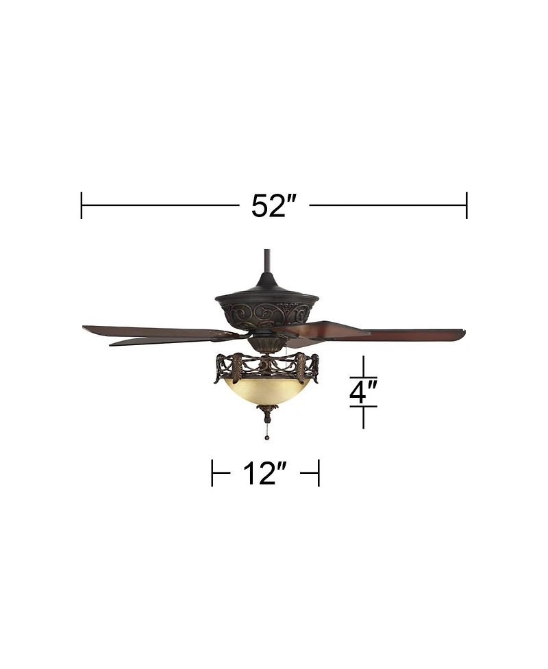 Casa Vieja 52" Contessa Industrial Rustic Indoor Ceiling Fan Led Light Bronze Copper Cherry Scavo Glass Living Kitchen Room Home