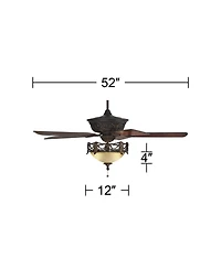 Casa Vieja 52" Contessa Industrial Rustic Indoor Ceiling Fan Led Light Bronze Copper Cherry Scavo Glass Living Kitchen Room Home