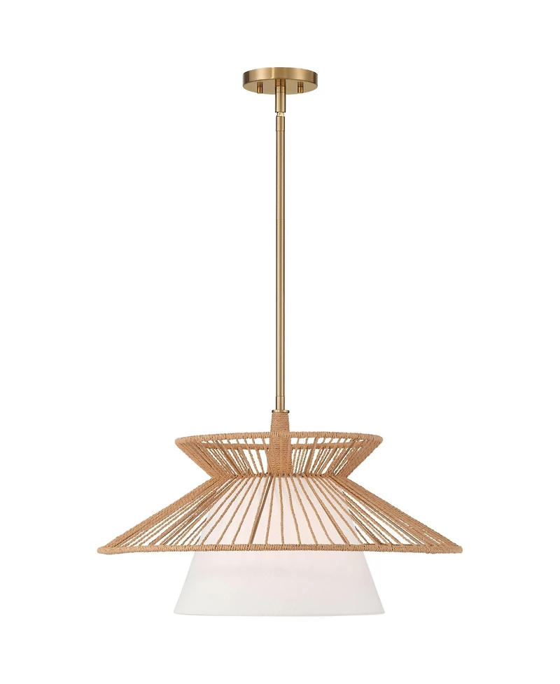 Possini Euro Design Aire 24" Mid Century Modern Pendant Chandelier Ceiling Light Fixture Dining Room Over Table Gold Finish Rope Fabric
