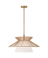 Possini Euro Design Aire 24" Mid Century Modern Pendant Chandelier Ceiling Light Fixture Dining Room Over Table Gold Finish Rope Fabric