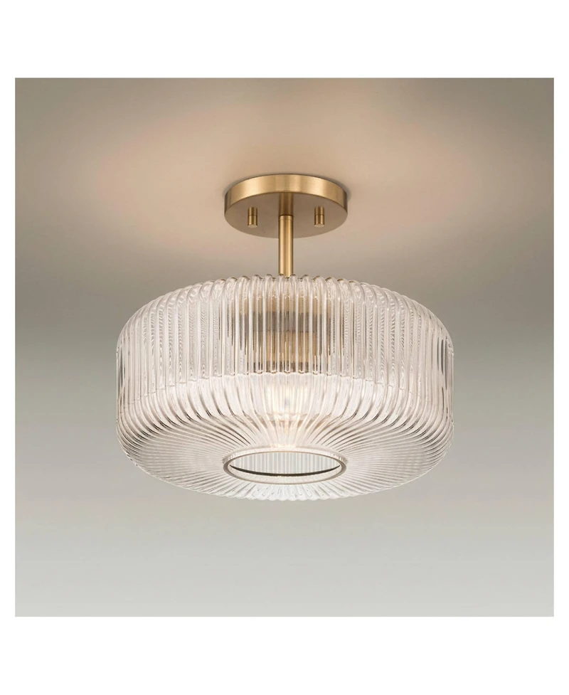 Possini Euro Design Possini Euro Bernado 14"W Warm Brass and Fluted Glass Ceiling Light