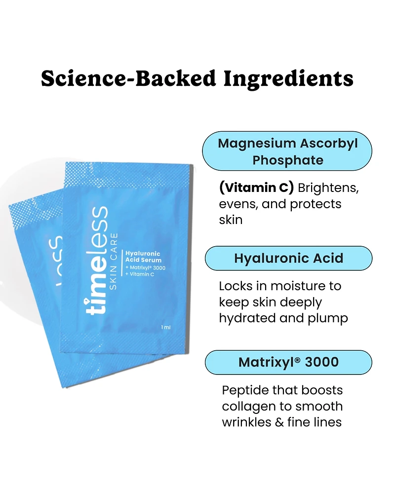 Timeless Skin Care Vitamin C + Peptides + Hyaluronic Acid Serum Single Use Pouches
