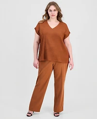 Anne Klein Plus Ribbed Knit Cap Sleeve Top