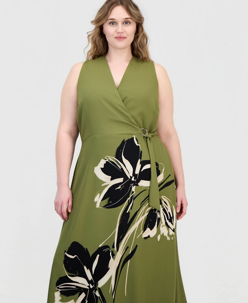 Anne Klein Plus Faux-Wrap A-Line Midi Dress