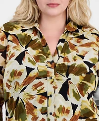 Anne Klein Plus Shirred 3/4-Sleeve Shirt