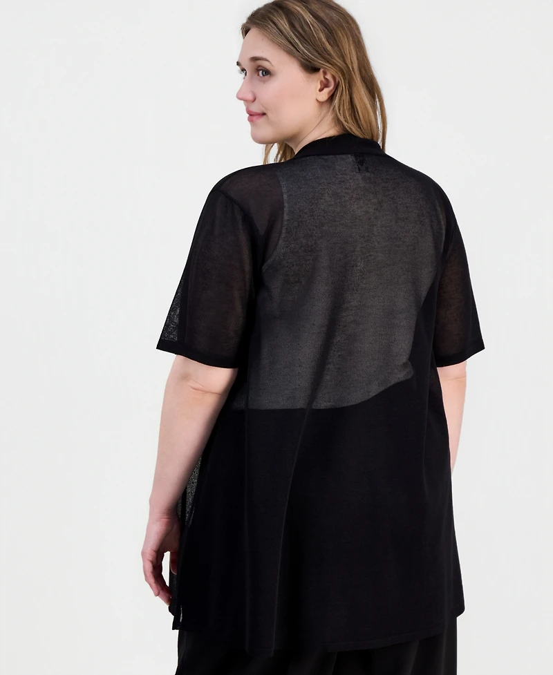 Anne Klein Plus Open-Front Short-Sleeve Cardigan
