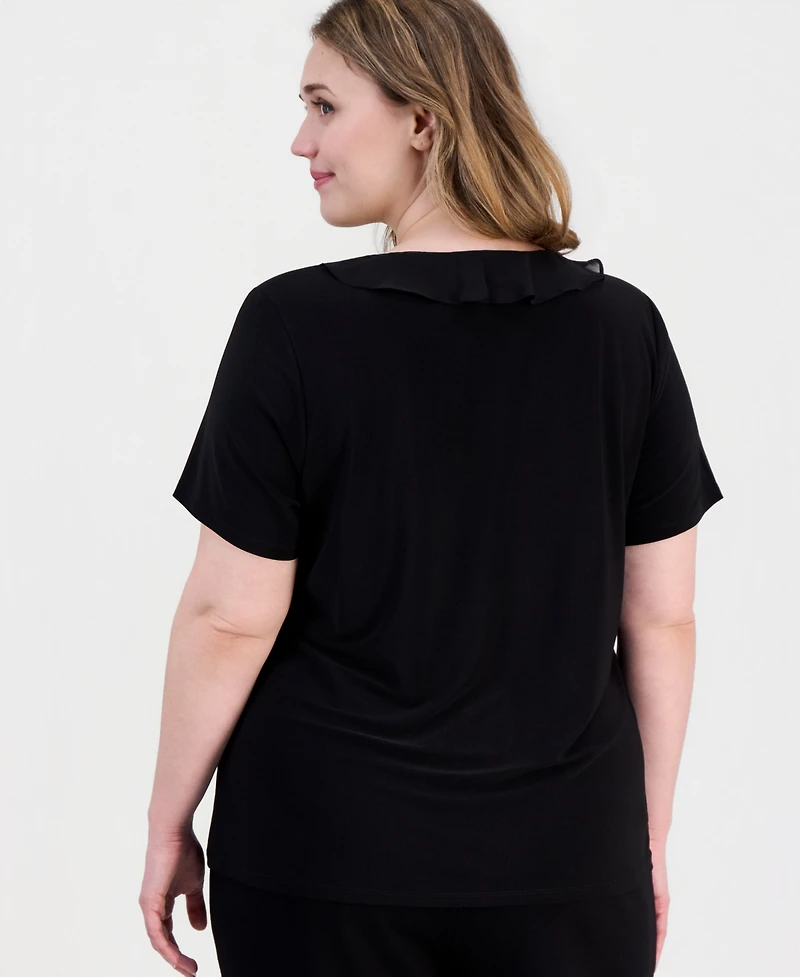 Anne Klein Essentials Plus Ruffled Short-Sleeve Top