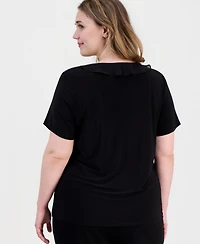 Anne Klein Essentials Plus Ruffled Short-Sleeve Top
