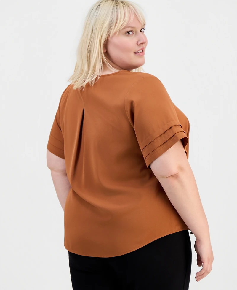 Anne Klein Essentials Plus V-Neck Pleated Popover Top