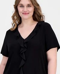 Anne Klein Essentials Plus Ruffled Short-Sleeve Top