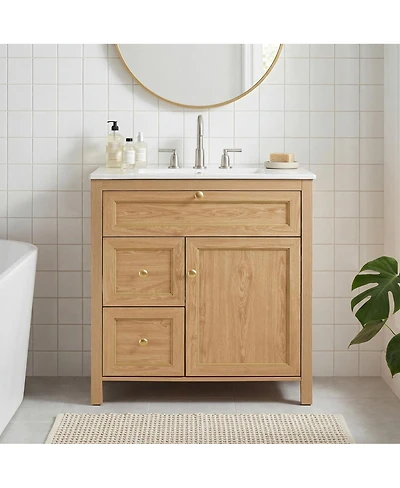 Sillysis 30 Inch Bathroom Vanity with Sink, Freestanding Wood Cabinet, Flip-Out and 2 Soft-Close Drawers