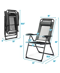Gymax 4PC Folding Chairs Adjustable Reclining Chairs with Headrest Patio Garden Grey