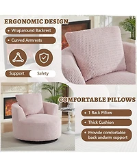 Rainsken Modern Compressible Swivel Accent Chair, 360 degrees Rotating Barrel Chair with Wooden Base for Comfortable Seating in Home and Office