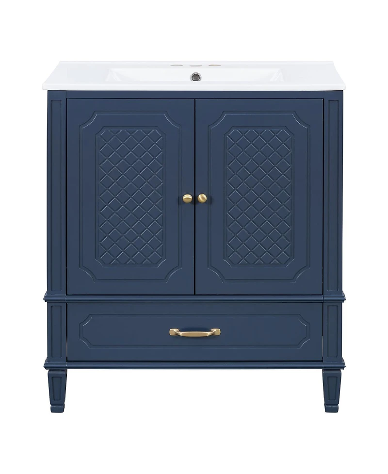 Sillysis 30 Inch Bathroom Vanity with Sink, Acacia Wood Freestanding Cabinet, Soft Closing Door, Ceramic Top, Drawer Storage