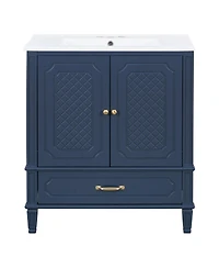 Sillysis 30 Inch Bathroom Vanity with Sink, Acacia Wood Freestanding Cabinet, Soft Closing Door, Ceramic Top, Drawer Storage