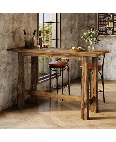 Tribesigns 63" Solid Wood Bar Table, Tall Pub Table for 4-6 People, Kitchen Counter Height Table for Dining & Home Bar