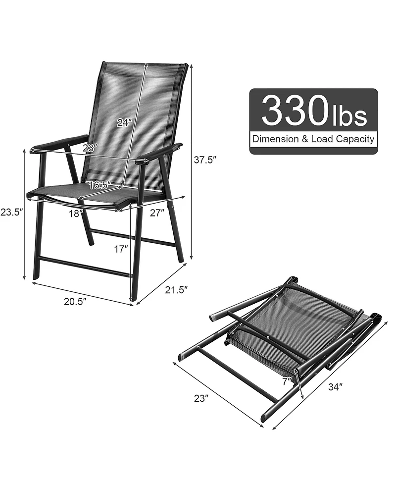 Gymax 2PCS Folding Chairs Steel Frame Patio Garden Outdoor w/ Armrest and Footrest