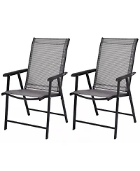 Gymax 2PCS Folding Chairs Steel Frame Patio Garden Outdoor w/ Armrest and Footrest