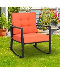 Gymax Outdoor Wicker Rocking Chair Patio Lawn Rattan Single Chair Glider w/ Cushion