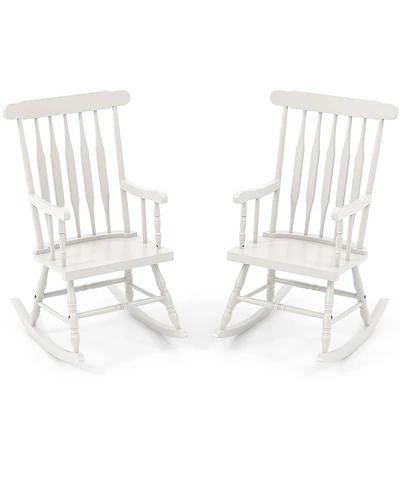 Gymax 2PCS Wooden Rocking Chair Single Rocker Indoor Garden Patio Yard