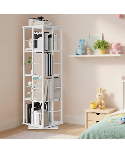 gaomon 360degree Rotating Corner Bookshelf, Industrial Floor Standing Storage Organizer