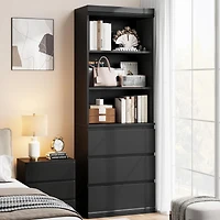 gaomon Tall Modern Black Bookcase with 3 Open Shelves and 3 Drawers, Deep Storage Cabinet
