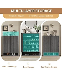 gaomon 63 Inch Shoe Cabinet, Large Shoe Storage Cabinet with Adjustable Shelves, Wooden Shoe Organizer with Fluted Door Holds 50-60 Pairs for Entryway