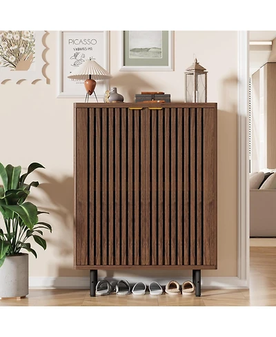gaomon 6 Tier Shoe Cabinet with Louvered Doors - Freestanding Narrow Shoe Storage Organizer for Entryway & Hallway, Holds 24 Pairs